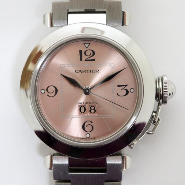 【Cartier】カルティエ パシャC・ビッグデイト 腕時計 自動巻き SS シルバー×ピンク文字盤...