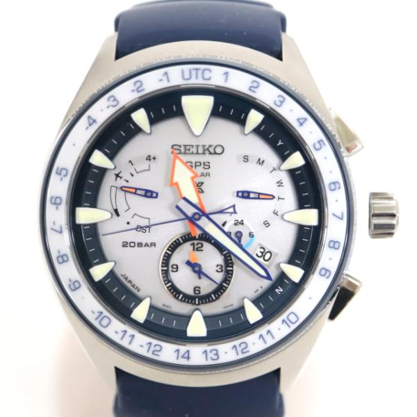 【SEIKO】セイコー マリーンマスター 腕時計 GPSソーラー チタン×ラバーベルト ネイビー×白...