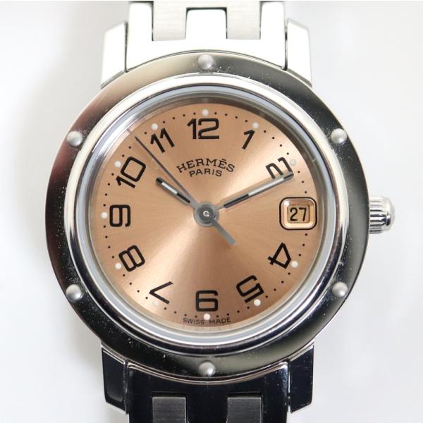 【HERMES】エルメス クリッパー 腕時計 レディース SS QZ ブラウン文字盤 CL4.210...
