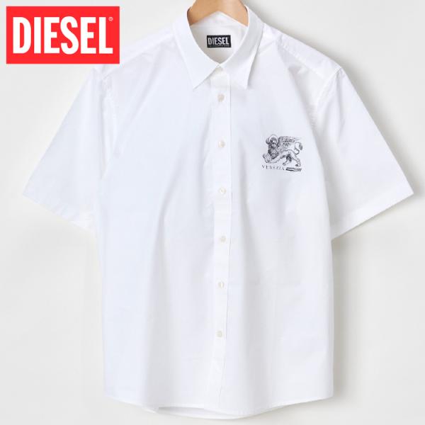 ディーゼル DIESEL シャツ 半袖 メンズ プリント 綿 コットン M L XL ホワイト 白 ...