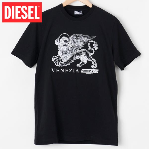 ディーゼル DIESEL Tシャツ 半袖 メンズ ブランド ロゴ クルーネック 丸首 ブラック ホワ...