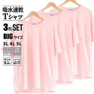 Tシャツ 無地 半袖 メンズ 大きいサイズ 速乾 3L 4L ピンク ドライTシャツ 吸水 吸汗 3枚組 3点セット まとめ売り 同色3点セット｜red-star