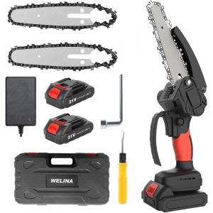チェーンソー 充電式 6インチ チェーンソー 電動 電動ノコギリ  チェンソー21V 大容量2個 マキタ バッテリー互換 コードレス 安全ロック 片手 軽量 切断工具