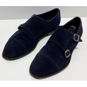 DOUCAL'Sデュカルス スウェード ダブルモンクストラップ レザーシューズ 38 ネイビー