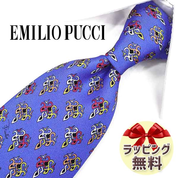 EMILIO PUCCI エミリオプッチ ネクタイ EP69 ブルー／レッド (8.5cm幅)【ブラ...