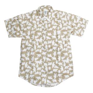 【送料無料】 SALE!! THE SHARKEY'S GALLERY 71002 "Polar Bear" SHORT SLEEVE PRINT B.D. SHIRT プリント ボタンダウン シャツ 半袖 日本製 BEIGE M-XL｜redwood