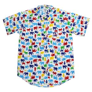 【送料無料】 SALE!! THE SHARKEY'S GALLERY 71013 "Elephant" SHORT SLEEVE PRINT B.D. SHIRT プリント ボタンダウン シャツ 半袖 日本製 WHITE/RED M-XL｜redwood