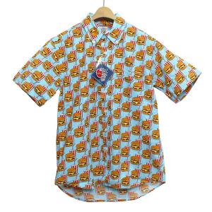 SALE!! 【送料無料】 THE SHARKEY'S GALLERY 71014 "HAMBURGER" PRINT SHIRTS プリント シャツ メンズ 半袖 日本製 BLUE ブルー M-L｜redwood