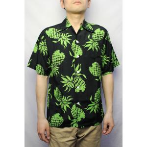 コナベイ ハワイ KONABAY HAWAII / パイナップル2016 PINEAPPLE アロハシャツ (黒×抹茶) アメリカ製｜redwood