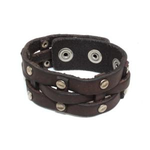 ウィルレザーグッズ  WILL LEATHER GOODS  /  RAILS CUFF LEATHER BRACE (DARK BROWN)  レザーブレスレット [メール便対応]｜redwood