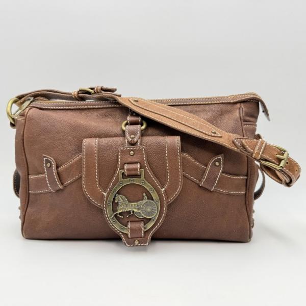 CELINE（セリーヌ）ホースキャリッジ ヴィンテージ ショルダーバッグ レザー ブラウン ゴールド...