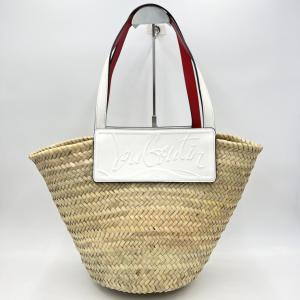 Christian Louboutin（クリスチャンルブタン）ロゴ かごバッグ トートバッグ ストロー ホワイト レッド レディース