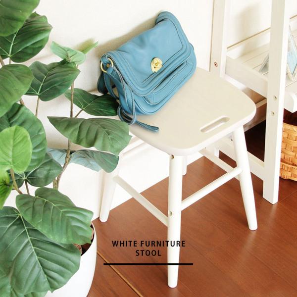 白 スツール ホワイト 高さ 42 椅子 天然木 チェア チェアー おしゃれ 腰掛け 簡易イス コン...