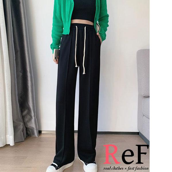 ロングパンツ レディース スラックス センタープレス ストレートパンツ ボトムス ウエストゴム 送料...