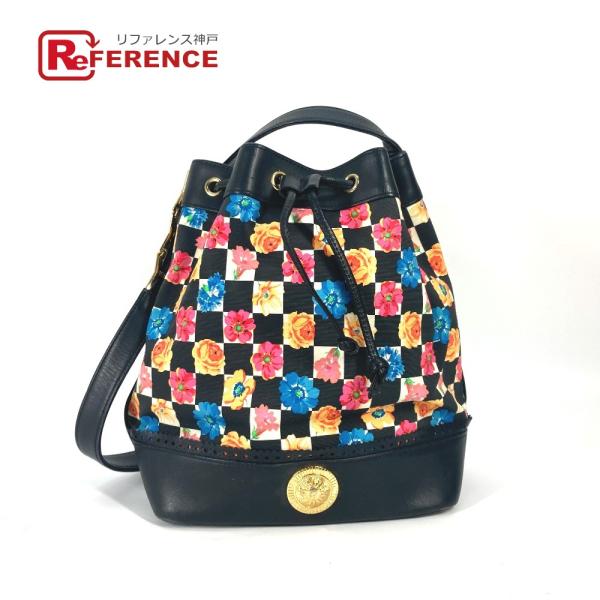 VERSACE ヴェルサーチ バケツ型 フラワー 巾着 花柄 チェーン カバン ショルダーバッグ マ...