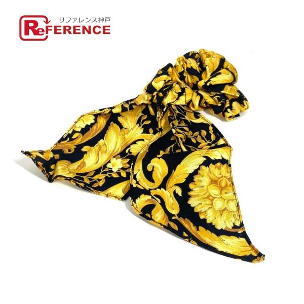 新品同様 VERSACE ヴェルサーチ グレカ ロゴ ヘアゴム ヘアアクセサリー バイカラー シュシ...