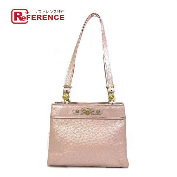 VERSACE ヴェルサーチ ショルダーバッグ 肩掛け オーストリッチ型押し サンバースト トートバ...