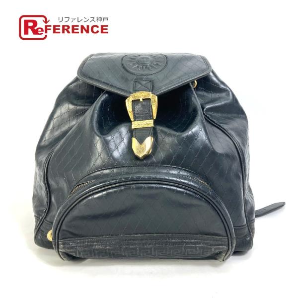 VERSACE ヴェルサーチ ヴィンテージ サンバースト バックパック リュックサック レザー ブラ...