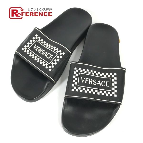 VERSACE ヴェルサーチ ロゴ フラット ペタンコ シャワーサンダル シューズ 靴 サンダル ブ...