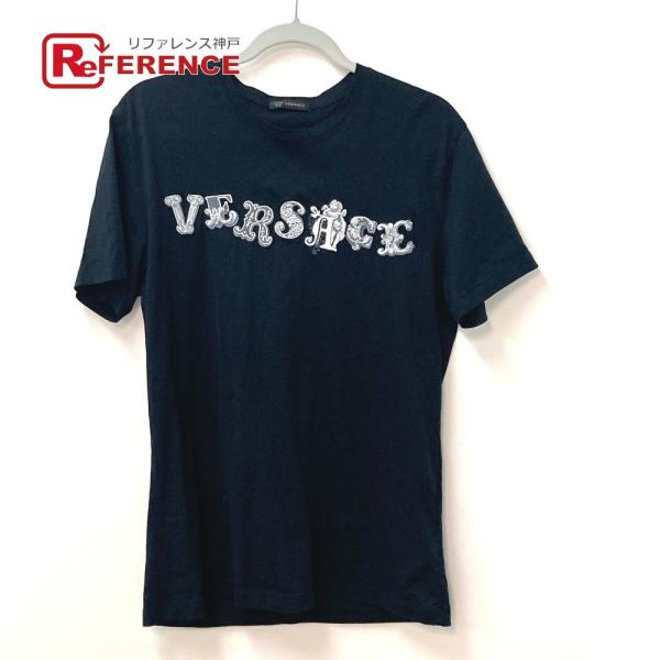 VERSACE ヴェルサーチ ロゴ 刺繍 アパレル トップス 半袖 半袖Ｔシャツ コットン ブラック...