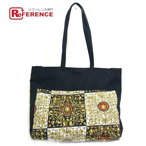 美品 VERSACE ヴェルサーチ 肩掛けショルダーバッグ 総柄 メデューサ 鞄 トートバッグ ナイ...