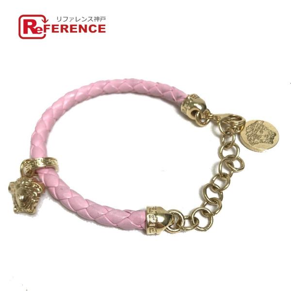 VERSACE ヴェルサーチ メデューサ アクセサリー レザーブレスレット ブレスレット ピンク レ...