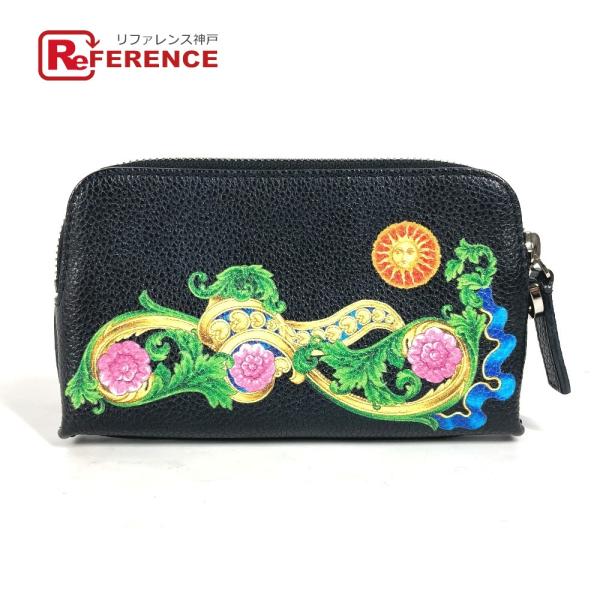 VERSACE ヴェルサーチ ロゴ 大き目 財布 小銭入れ ラウンドファスナー コインケース ブラッ...