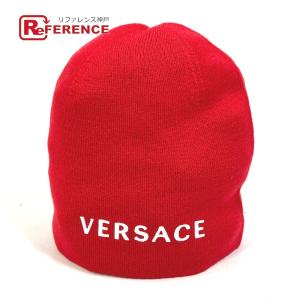 VERSACE ヴェルサーチ ビーニー ニットキャップ 帽子 ロゴ バイカラー ニット帽 ウール レッド ユニセックス【中古】未使用｜reference