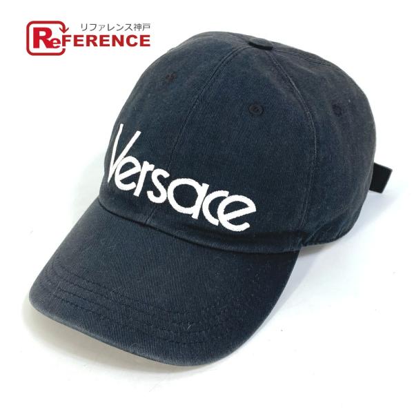 VERSACE ヴェルサーチ ロゴ 帽子 キャップ帽 キャップ コットン ブラック レディース【中古...