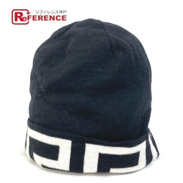 VERSACE ヴェルサーチ ビーニー 帽子 ニット帽 ニットキャップ グレカロゴ バイカラー ニッ...