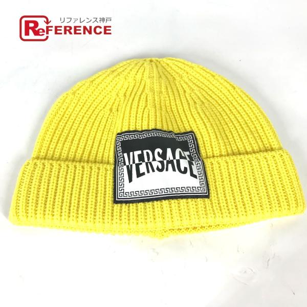 未使用 VERSACE ヴェルサーチ ロゴ ビーニー 帽子 ニット帽 ニットキャップ ニット帽 イエ...
