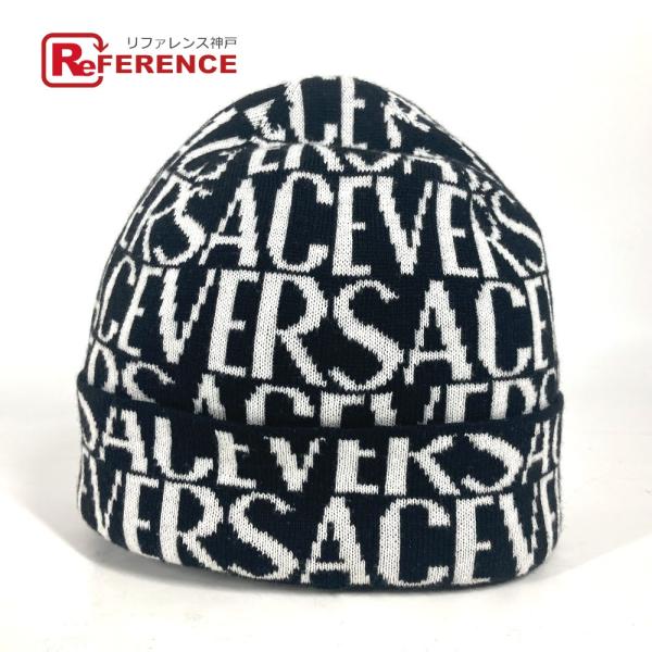 未使用 VERSACE ヴェルサーチ 総柄 ロゴ ビーニー 帽子 ニット帽 ニットキャップ ニット帽...