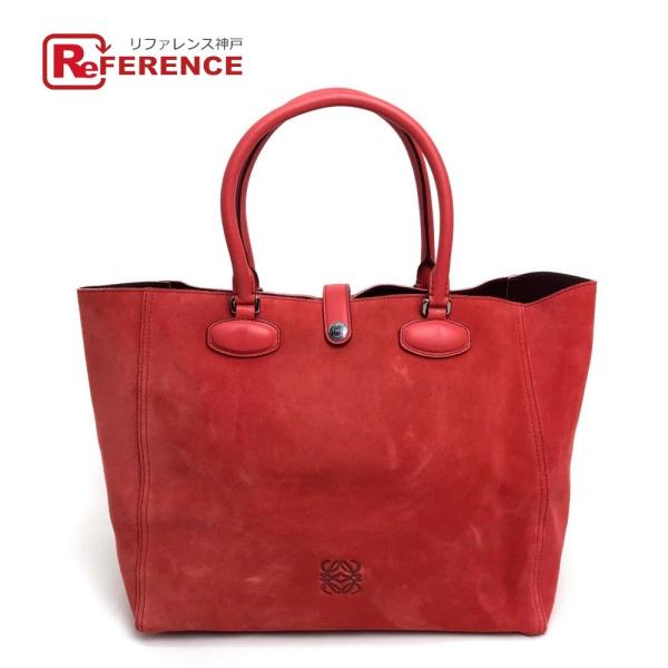 LOEWE ロエベ ショルダーバッグ ハンドバッグ レオ ロゴ トートバッグ スエード レッド レデ...