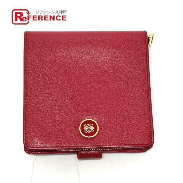 LOEWE ロエベ ロゴ 2つ折り財布 レッド レディース【中古】