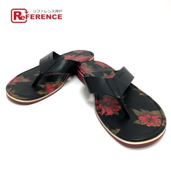 COACH コーチ 花柄 ビーチ サンダル ブラック メンズ【中古】