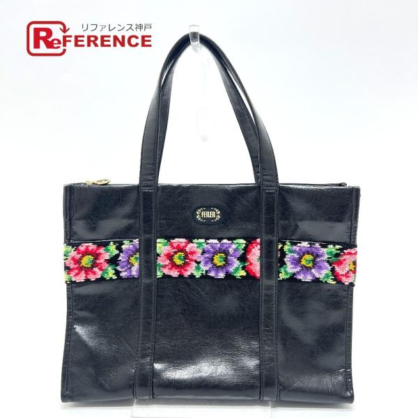 FEILER フェイラー 花柄 カバン ハンドバッグ トートバッグ レザー ブラック レディース【中...