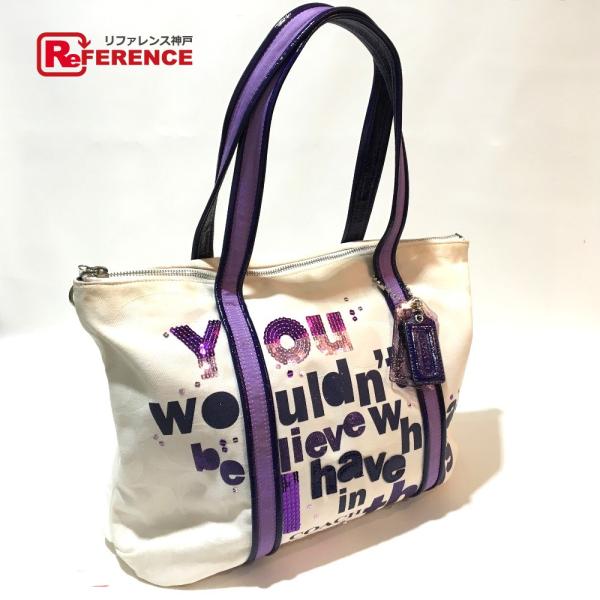 COACH コーチ ロゴチャーム ポピーライン シグネチャー トートバッグ パテントレザーxスパンコ...