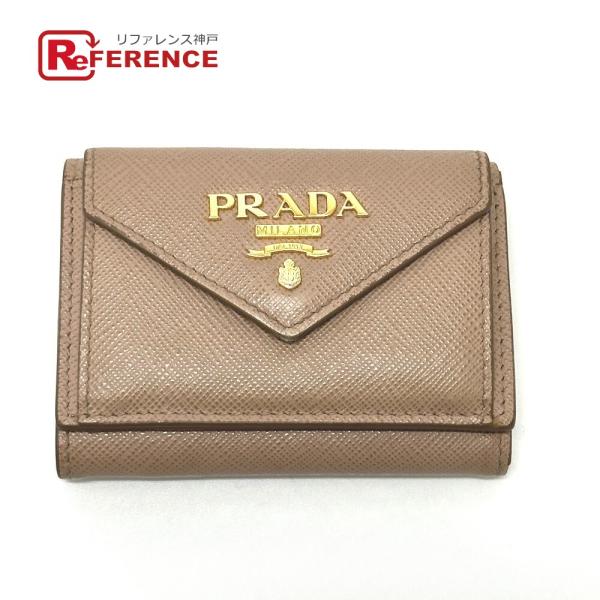 PRADA プラダ 1MH021 コンパクトウォレット 3つ折り財布 ベージュ レディース【中古】