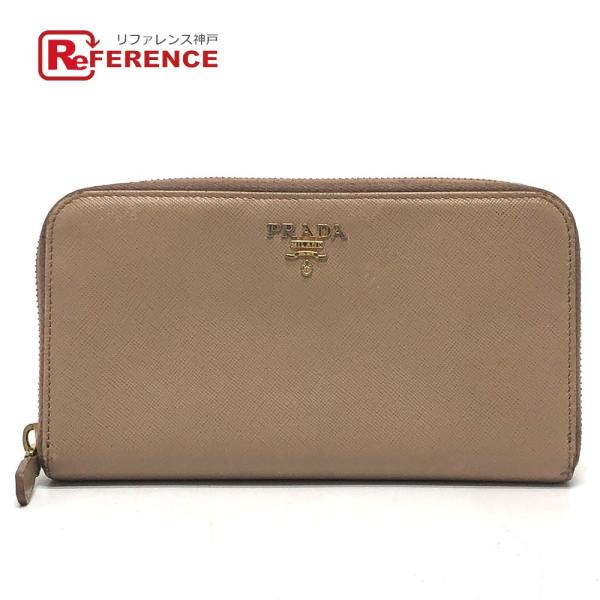 PRADA プラダ 財布 ロゴ ラウンドファスナー 長財布 レザー ベージュ レディース【中古】