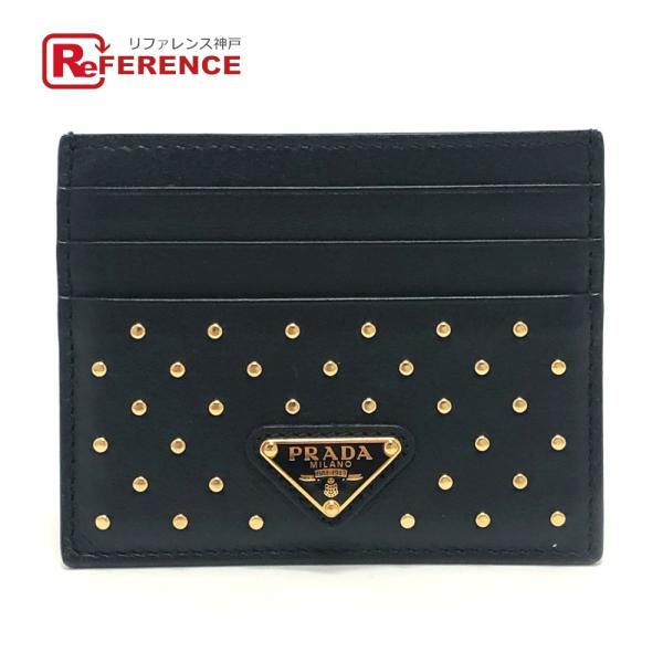PRADA プラダ 1MC025 トライアングルロゴ スタッズドレザー 小物 ゴールドスタッズ カー...