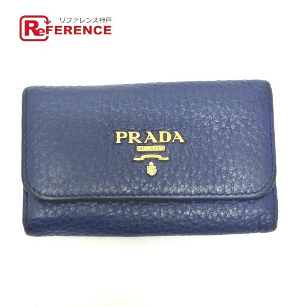 PRADA プラダ 1PG222 トライアングルプレート 6連 キーケース ブルー レディース【中古...