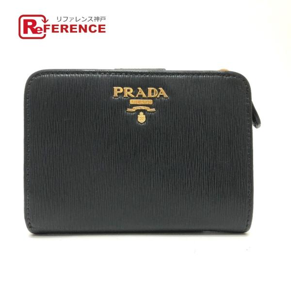 PRADA プラダ 1ML018 ロゴ 2つ折り財布 ブラック レディース【中古】