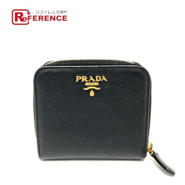 PRADA プラダ 1ML522 ロゴ ウォレット コンパクトウォレット 2つ折り財布 ブラック レ...