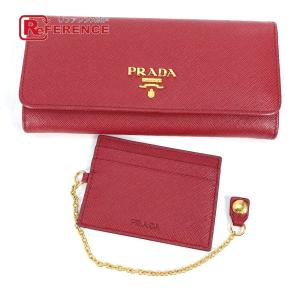 PRADA プラダ 1MH132 ロゴ パスケース付き フラップ ロングウォレット 長財布 レッド レディース【中古】｜reference