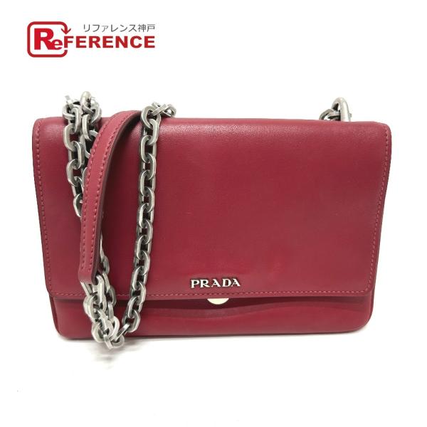 PRADA プラダ 1BD009 ロゴ チェーン カバン 斜め掛け 肩掛け ショルダーバッグ レッド...