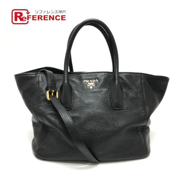 PRADA プラダ ロゴ  2WAY カバン トートバッグ ブラック レディース【中古】