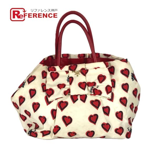 PRADA プラダ ハート ロゴ ハンドバッグ カバン バイカラー トートバッグ ホワイト レディー...