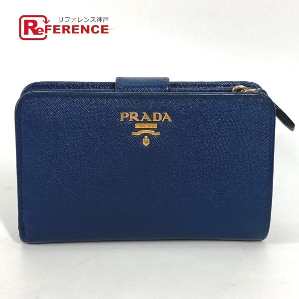 PRADA プラダ 1ML225 ロゴ コンパクトウォレット 2つ折り財布 ブルー レディース【中古...