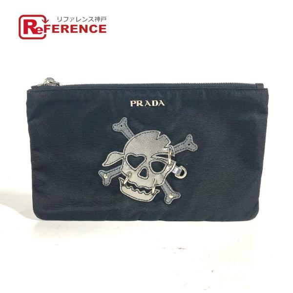 PRADA プラダ スカル ドクロ クラッチバッグ メイクポーチ 化粧ポーチ ポーチ ブラック ユニ...