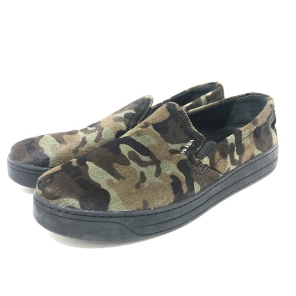 PRADA プラダ 迷彩 カモフラ スリッポン フラット スリッポン グリーン レディース【中古】
